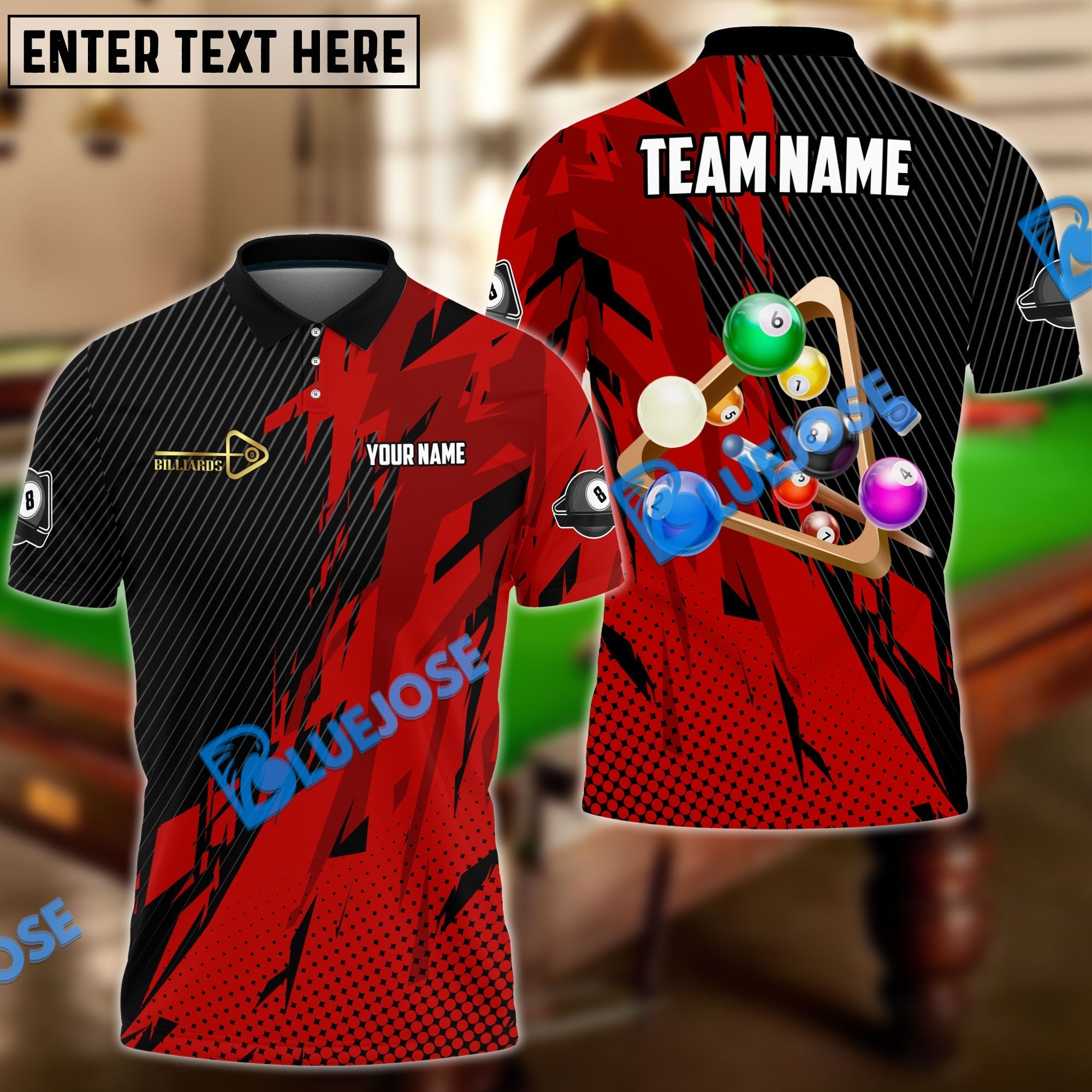BlueJose Billiards Ball 8 Champion Personalized Name, Team Name Unisex Shirt (6 Colors)