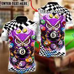BlueJose Billiards 8-Ball Mystic Owl Customized Name, Team Name 3D Shirt (4 Colors)