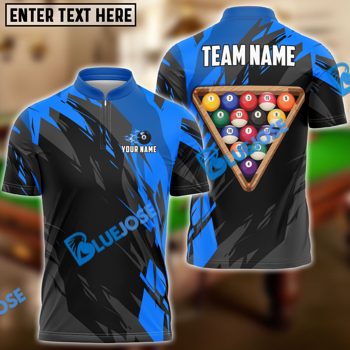 BlueJose Billiards Ball 8 Victory Rack  Personalized Name, Team Name Unisex Shirt (6 Colors)
