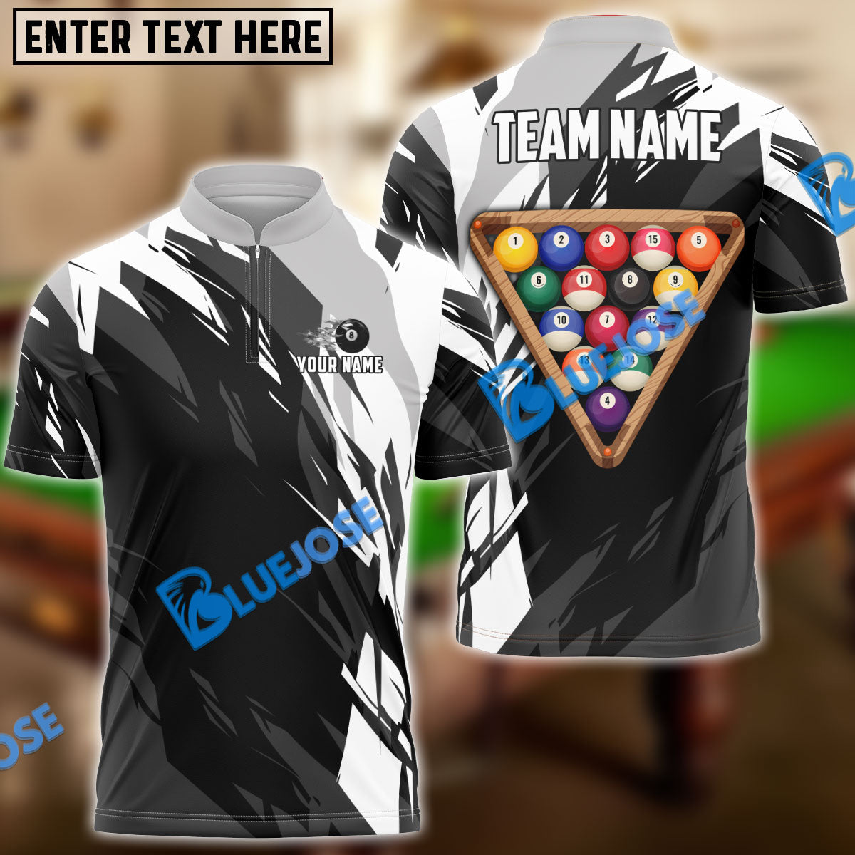 BlueJose Billiards Ball 8 Victory Rack  Personalized Name, Team Name Unisex Shirt (6 Colors)