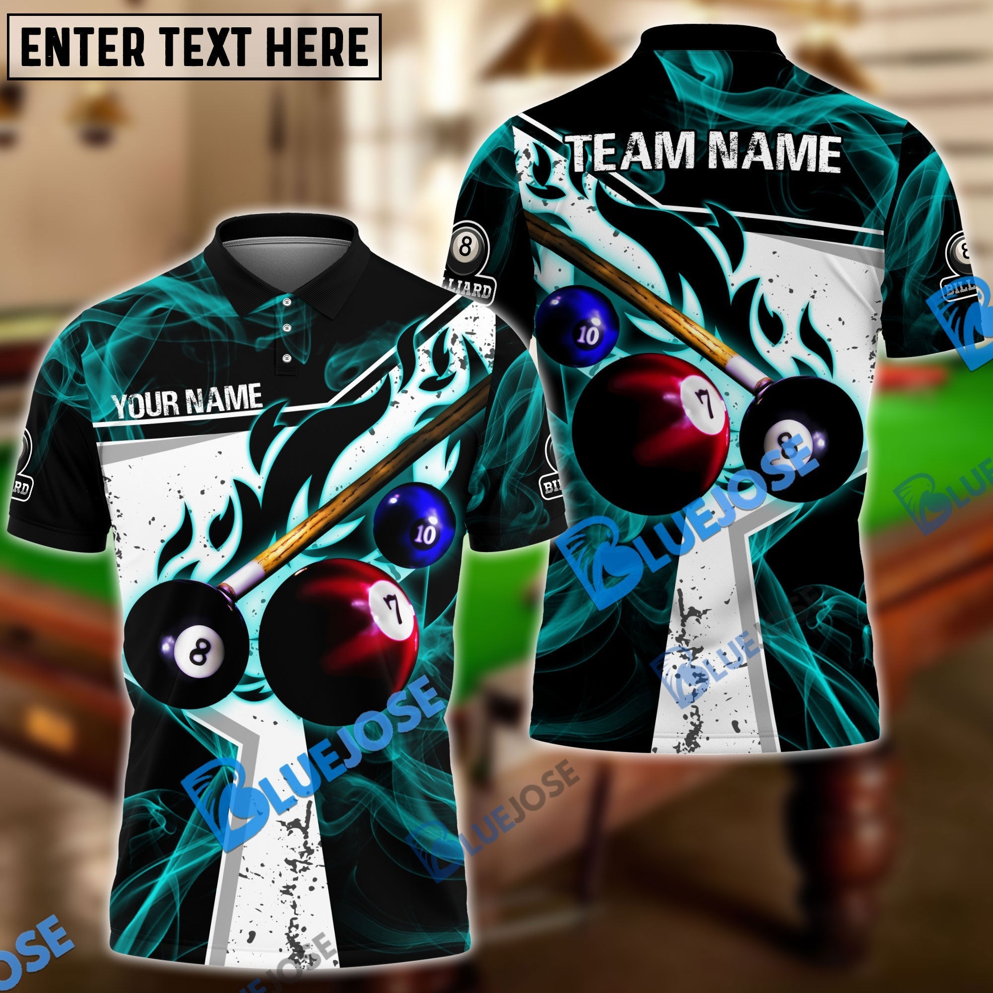 BlueJose Billiards Ball 8 Dark Flame Stroke Personalized Shirt (6 Colors) For Kids