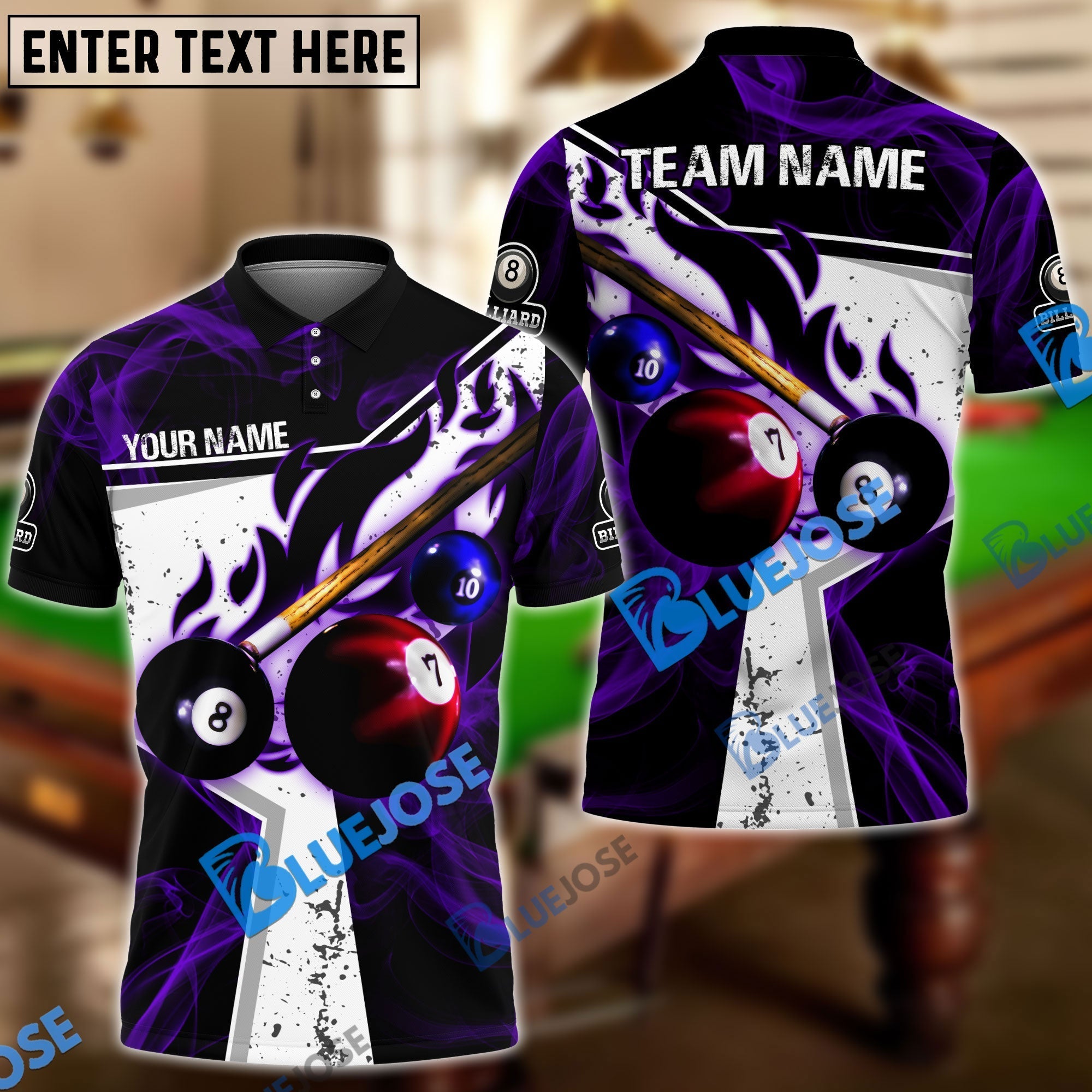 BlueJose Billiards Ball 8 Dark Flame Stroke Personalized Shirt (6 Colors) For Kids