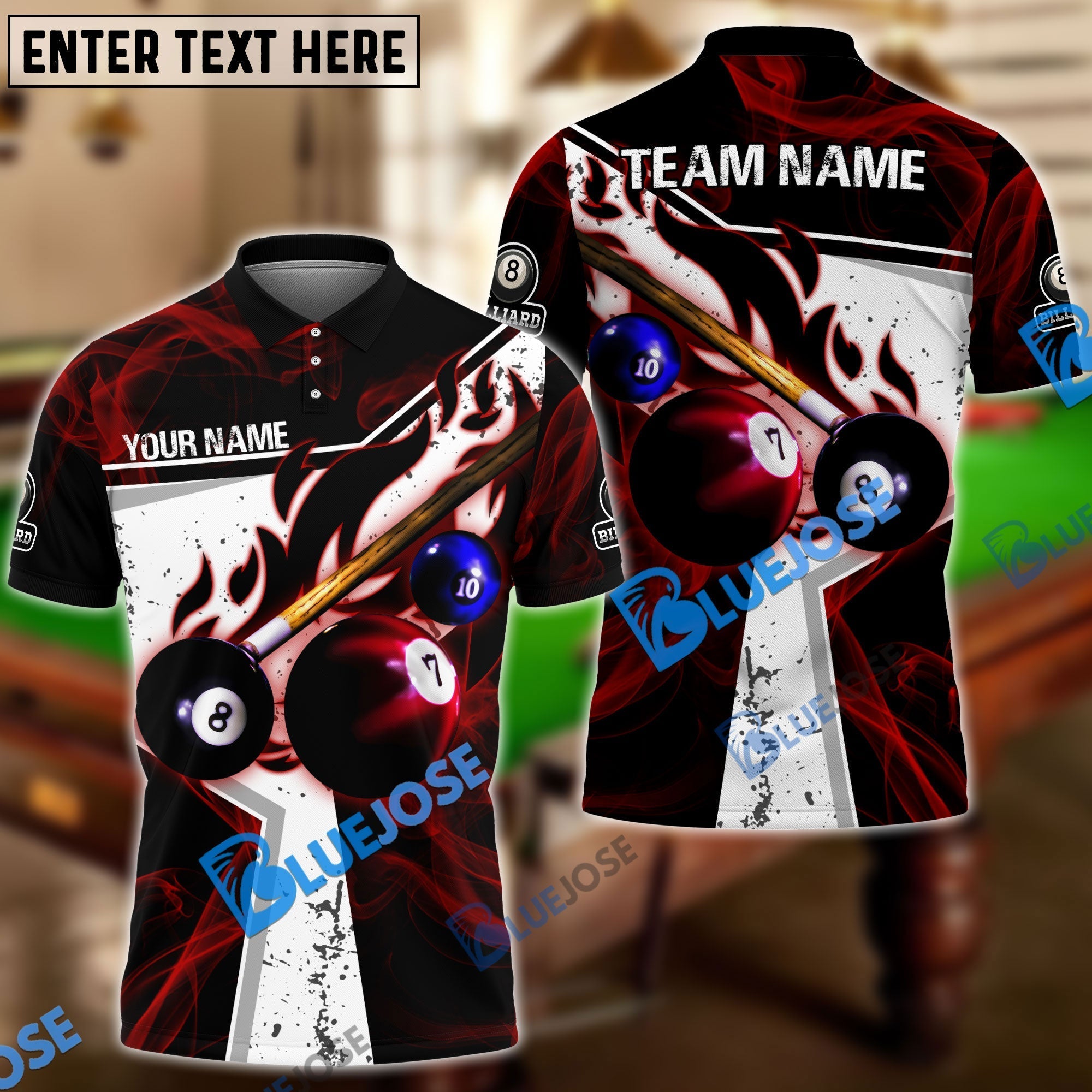 BlueJose Billiards Ball 8 Dark Flame Stroke Personalized Shirt (6 Colors) For Kids