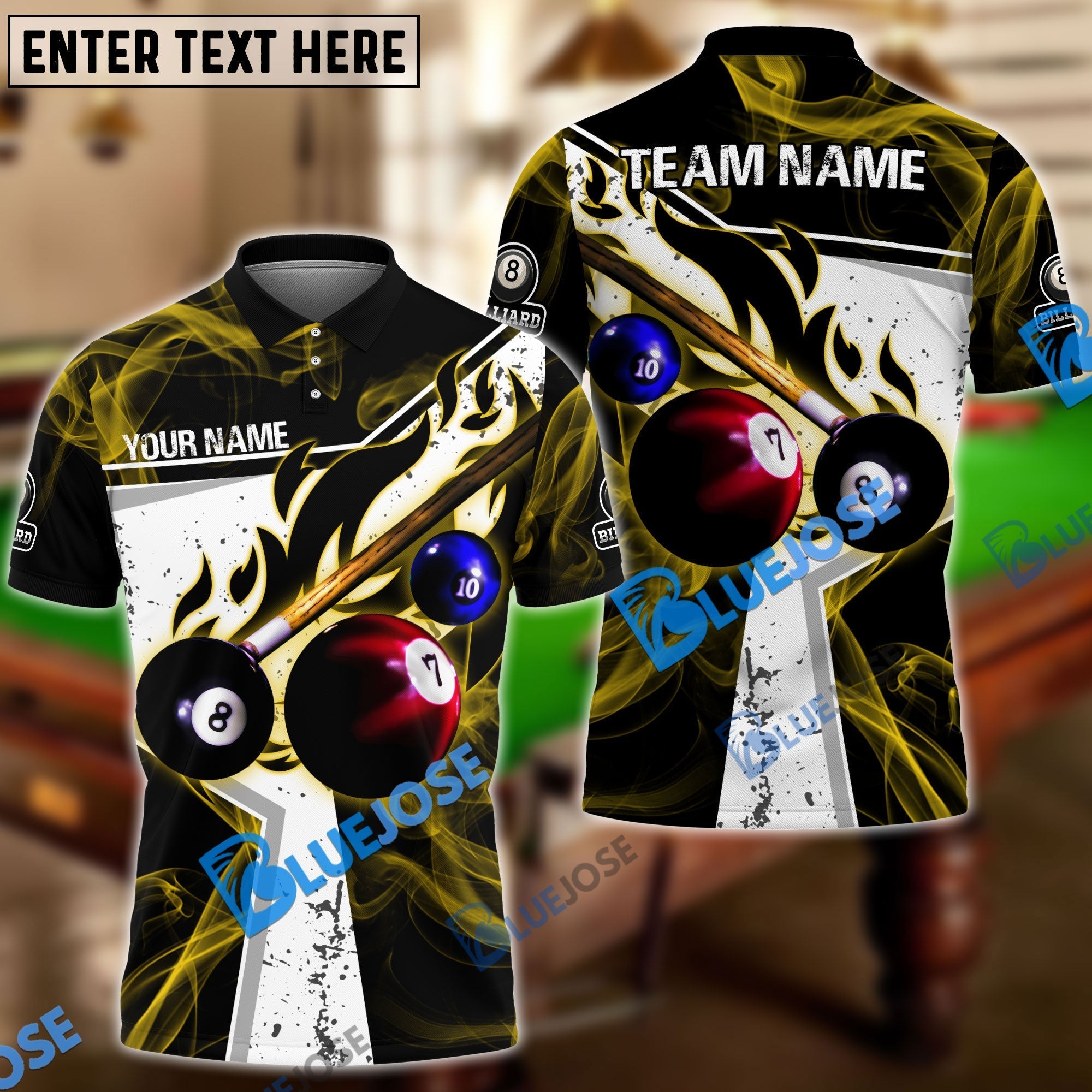 BlueJose Billiards Ball 8 Dark Flame Stroke Personalized Shirt (6 Colors) For Kids