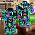 BlueJose Billiards 8 Ball Graffiti Cue Bear Personalized Name, Team Name Unisex Shirt (4 Colors)