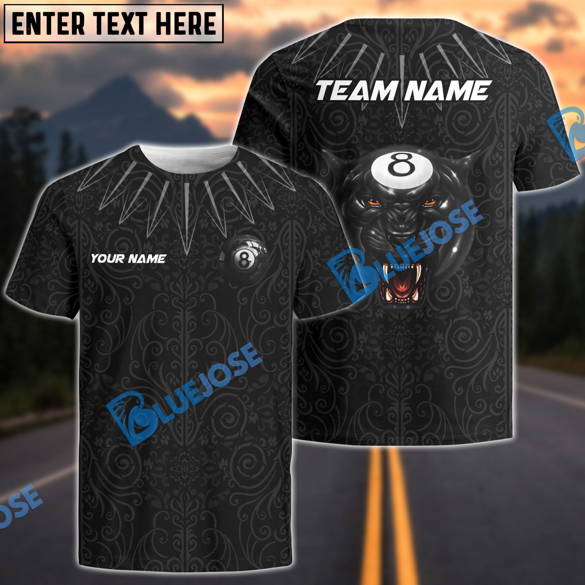 BlueJose Billiards Ball 8 B-Panther Personalized Name Shirt (4 Colors)