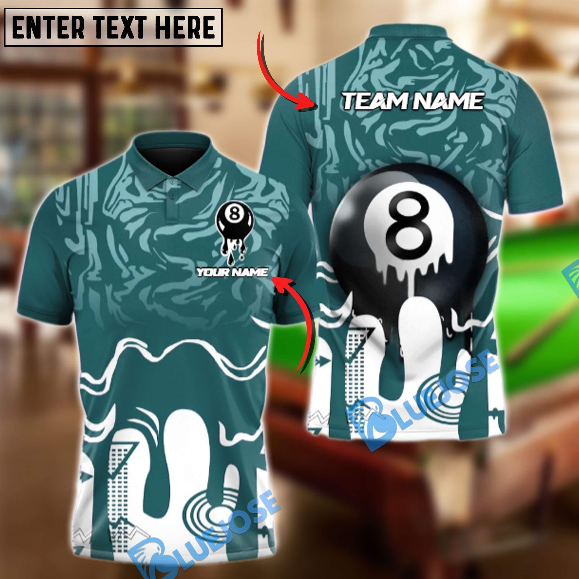 BlueJose Billiards Ball 8 Colorful Paint Personalized Name Shirt (4 Colors)