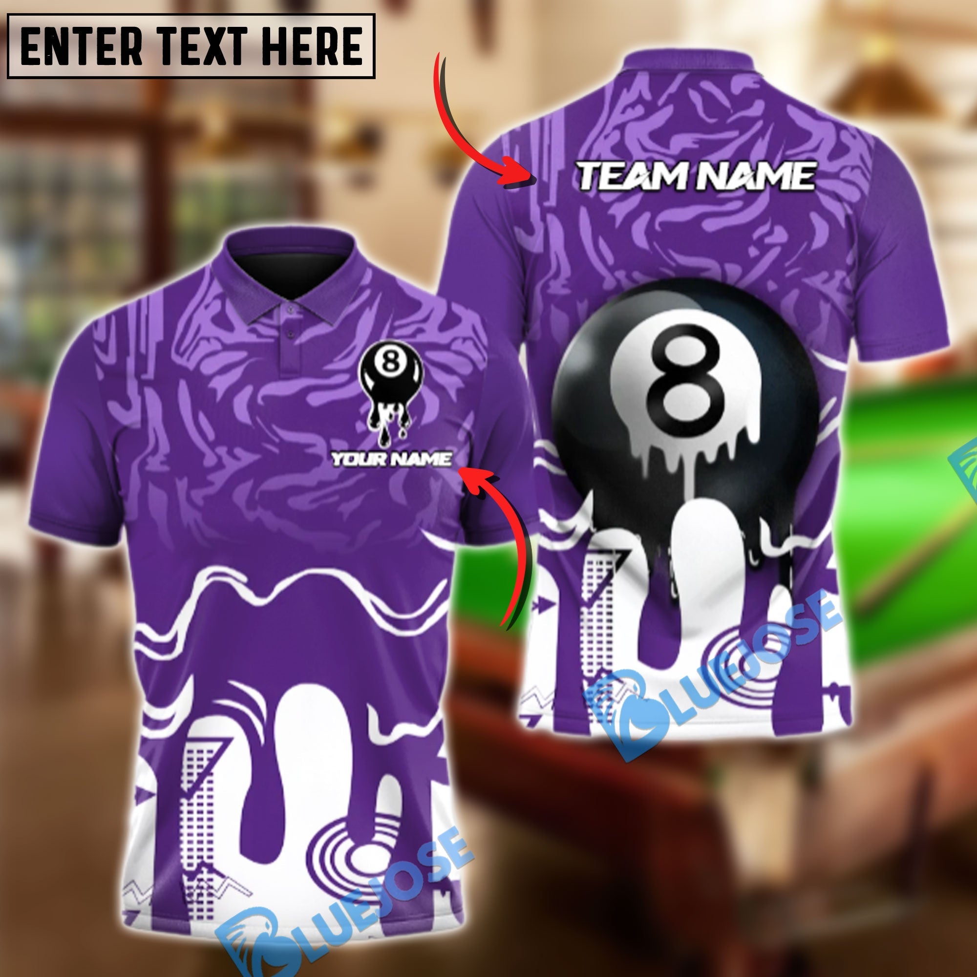 BlueJose Billiards Ball 8 Colorful Paint Personalized Name Shirt (4 Colors)