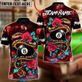 BlueJose Billiards  8-Ball Rose Crimson Serpent Customized Name, Team Name 3D Shirt (4 Colors)