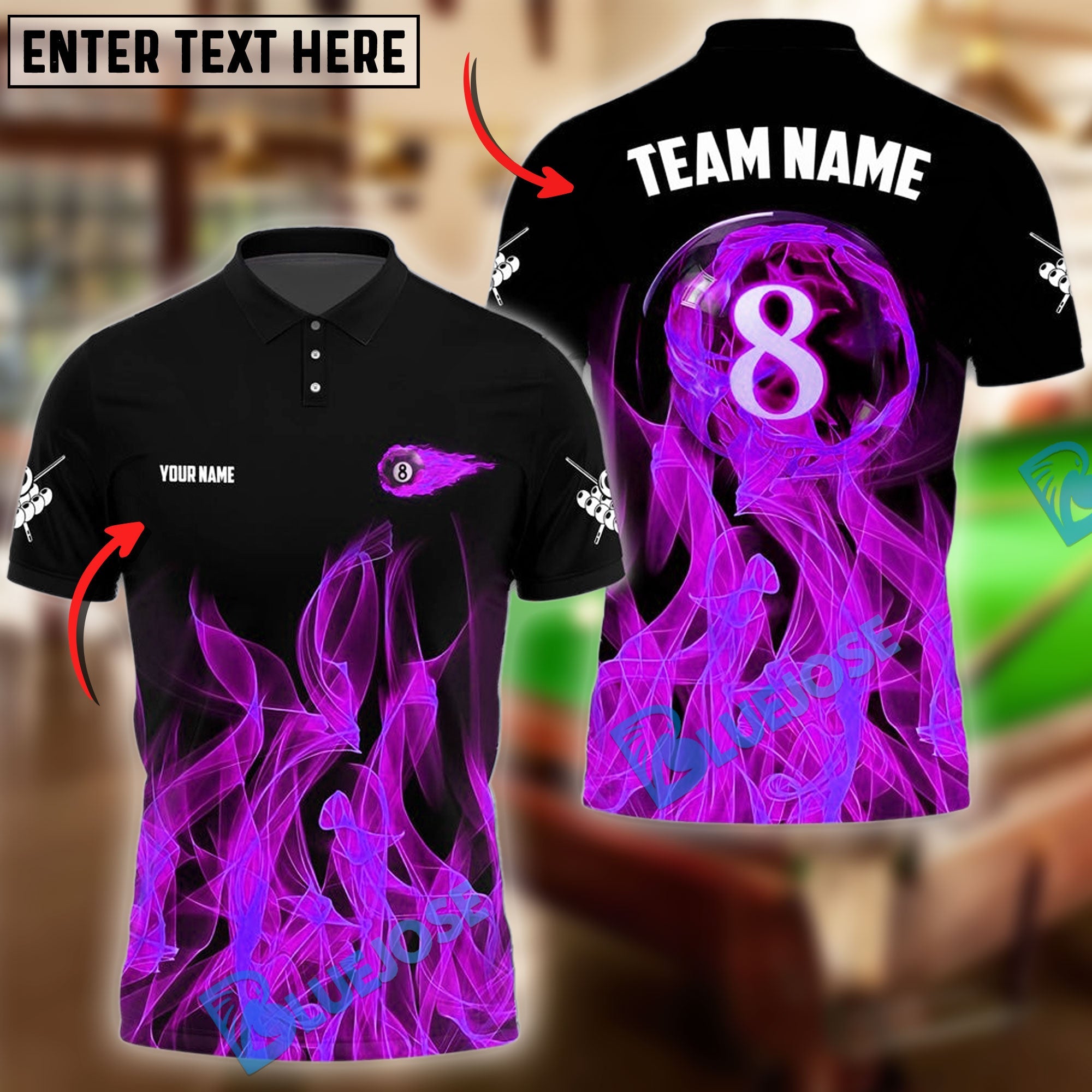 BlueJose Billiards Ball 8 Heavenly Flame Ver 2 Personalized Name Shirt (4 Colors)