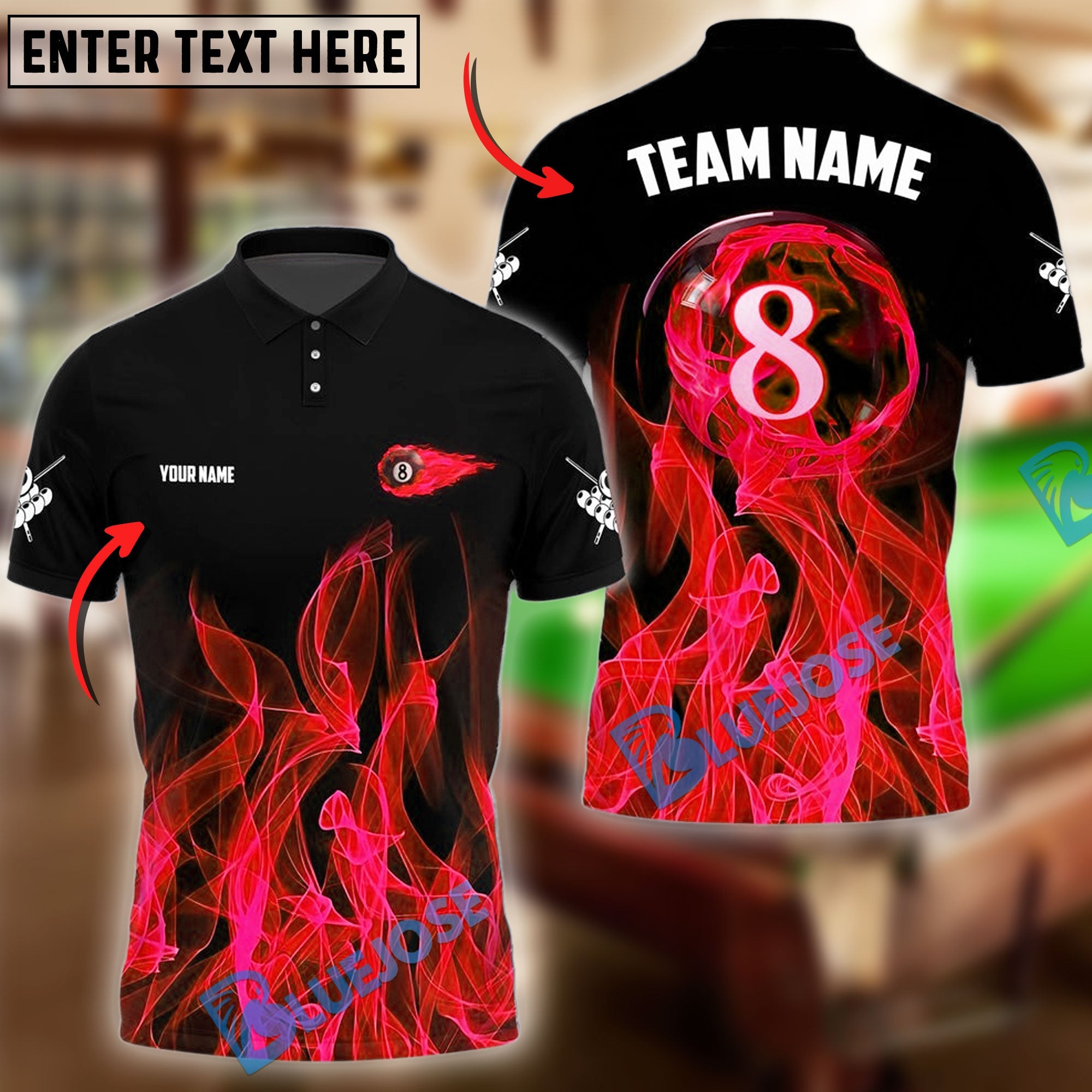 BlueJose Billiards Ball 8 Heavenly Flame Ver 2 Personalized Name Shirt (4 Colors)