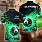 BlueJose Billiards Ball 8 Fireball Magic Personalized Name Shirt (4 Colors)