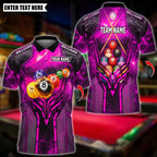 BlueJose Billiards Flame Thunder 8 Ball Pool Lightning Billiard Design Personalized Name Shirt (4 Colors)