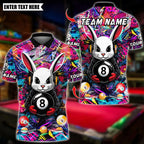 BlueJose Billiards Cool Bunny With 8 Ball Pool Design Personalized Name Shirt (4 Colors)
