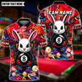 BlueJose Billiards Cool Bunny With 8 Ball Pool Design Personalized Name Shirt (4 Colors)