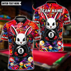 BlueJose Billiards Cool Bunny With 8 Ball Pool Design Personalized Name Shirt (4 Colors)