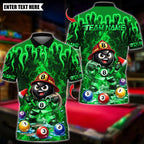 BlueJose Billiards Ball 8 Firefighter Flame Design Personalized Name Shirt (4 Colors)