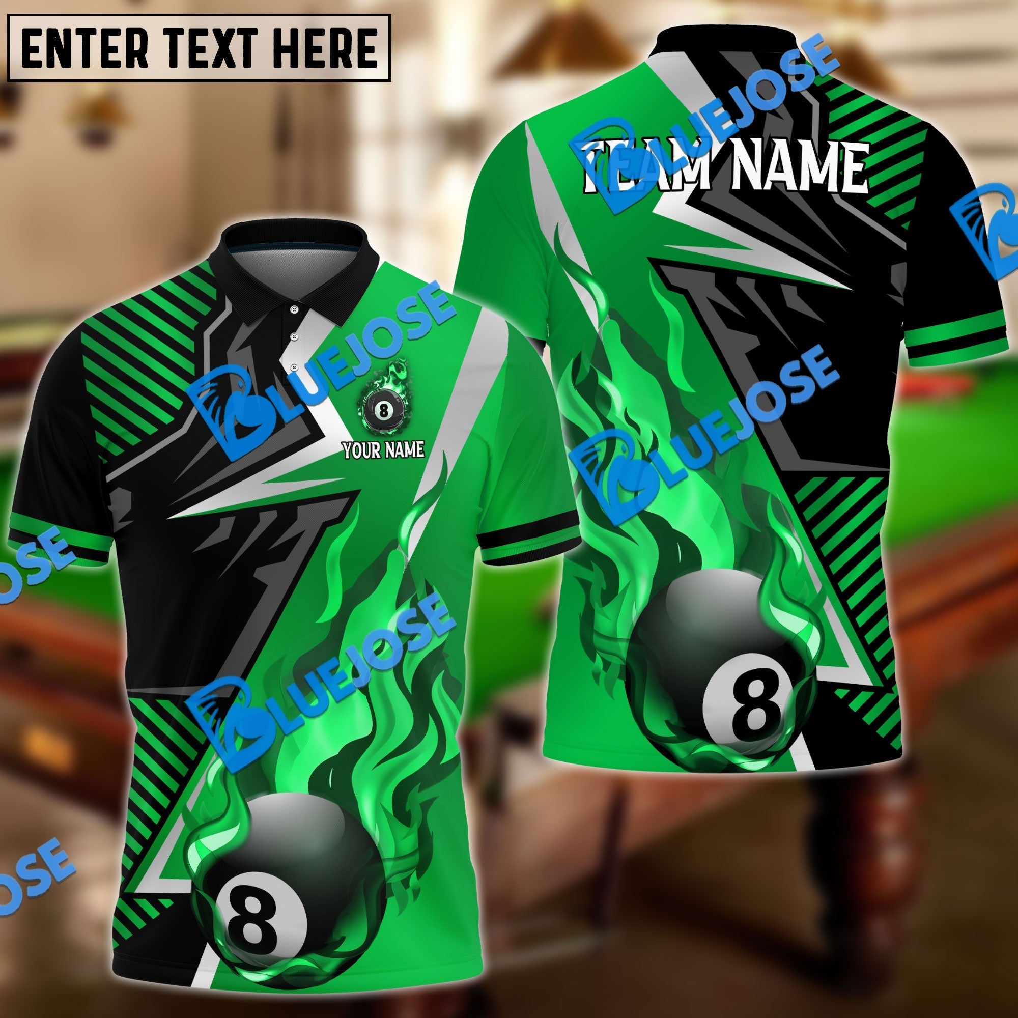 BlueJose Billiards Ball 8 Blazing Strike Personalized Name, Team Name Unisex Shirt (6 Colors)