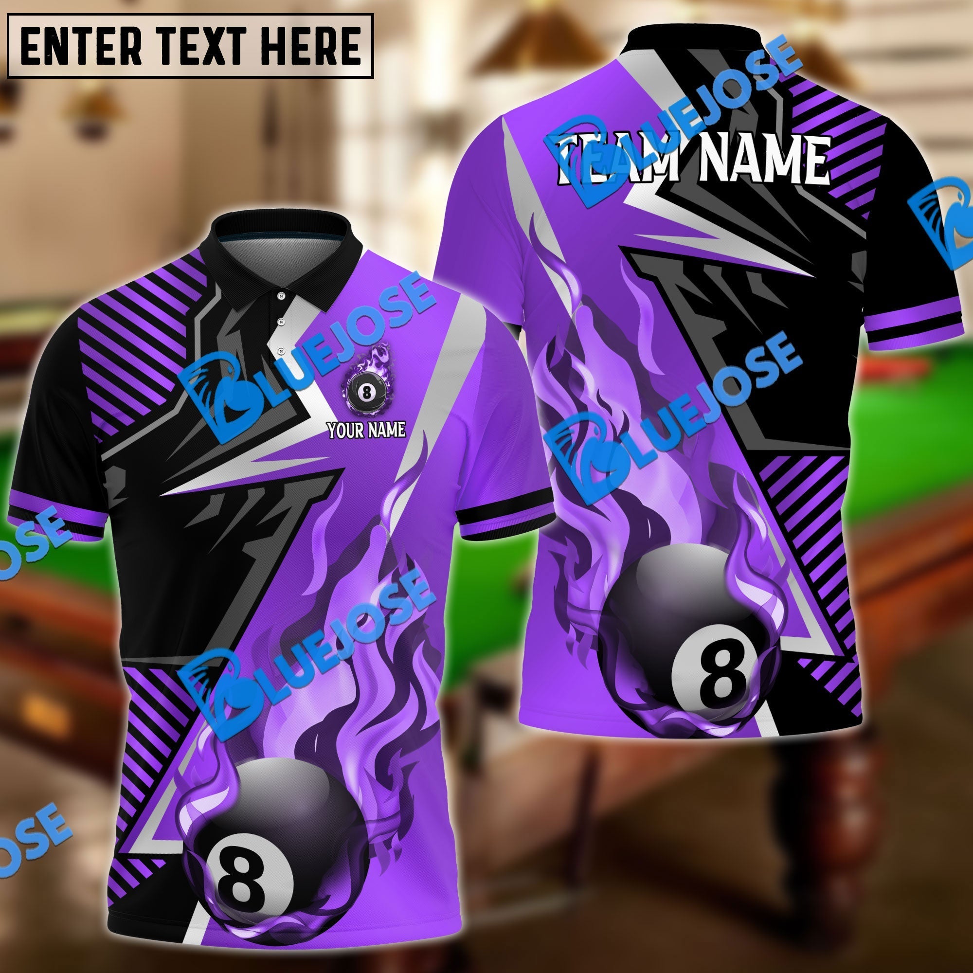 BlueJose Billiards Ball 8 Blazing Strike Personalized Name, Team Name Unisex Shirt (6 Colors)