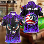 BlueJose Billiards Ball 8 Flaming American Flag Eagle Personalized Name Shirt (4 Colors)