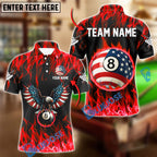 BlueJose Billiards Ball 8 Flaming American Flag Eagle Personalized Name Shirt (4 Colors)