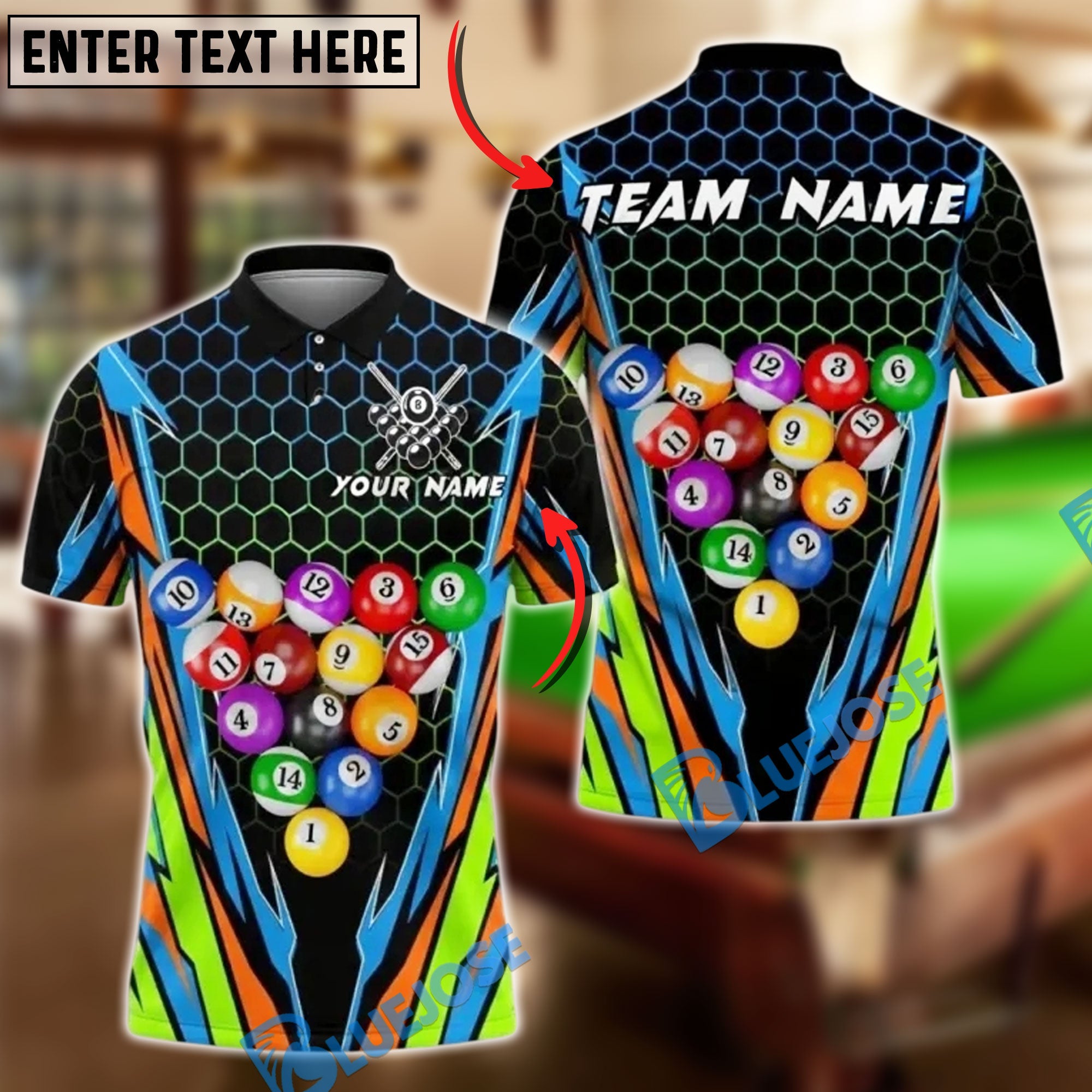 BlueJose Billiards Ball 8 Rack Ball Colorful Customized Name, Team Name 3D Shirt