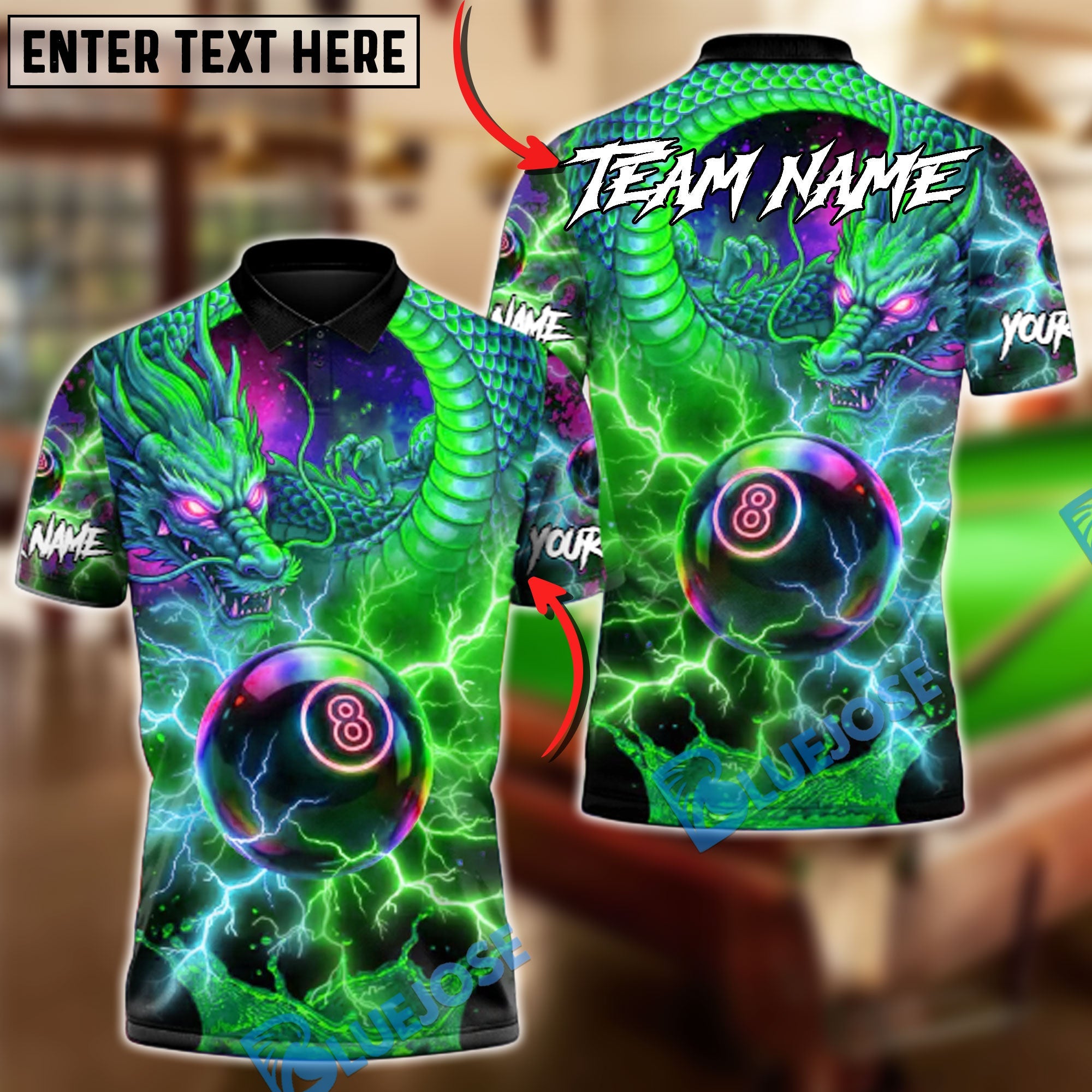 BlueJose Billiards 8-Ball Stormborn Dragon Power Customized Name, Team Name 3D Shirt (4 Colors)