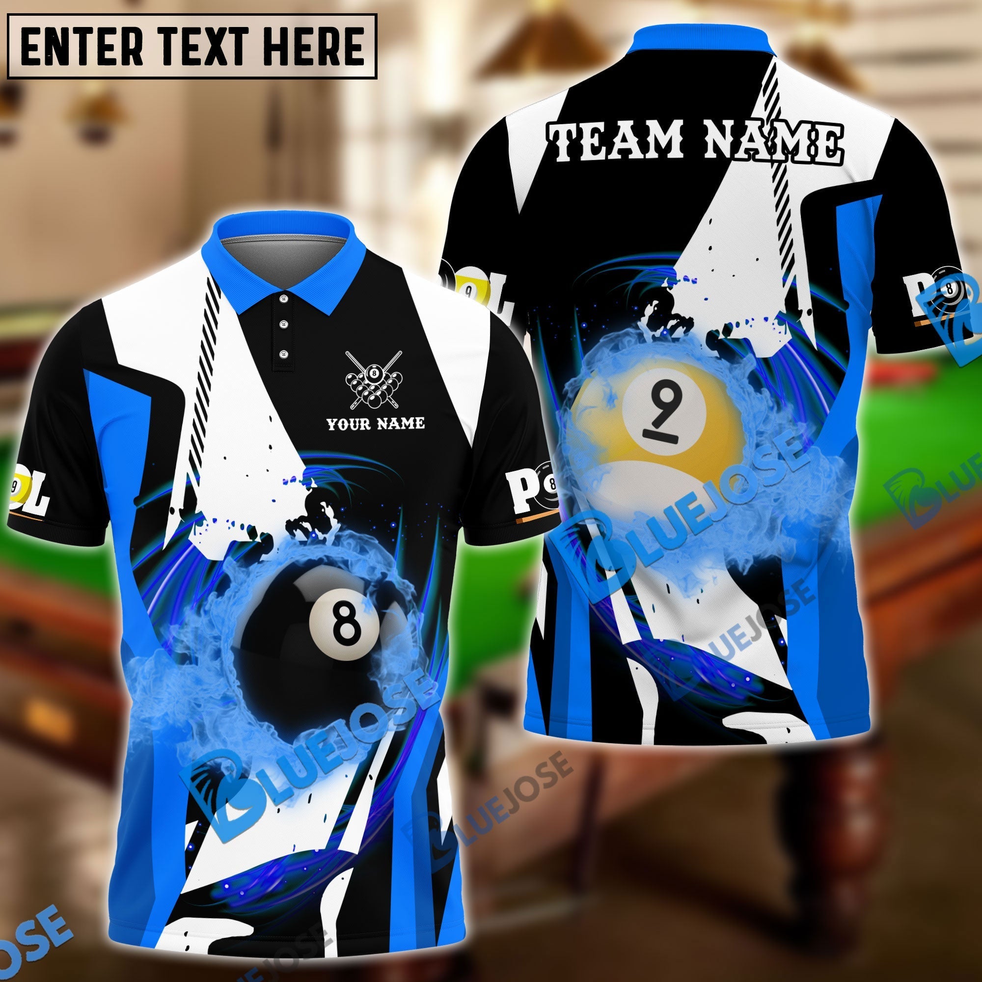 BlueJose Billiards Ball 8 And 9 Flame Personalized Name, Team Name Unisex Shirt ( 4 Colors )