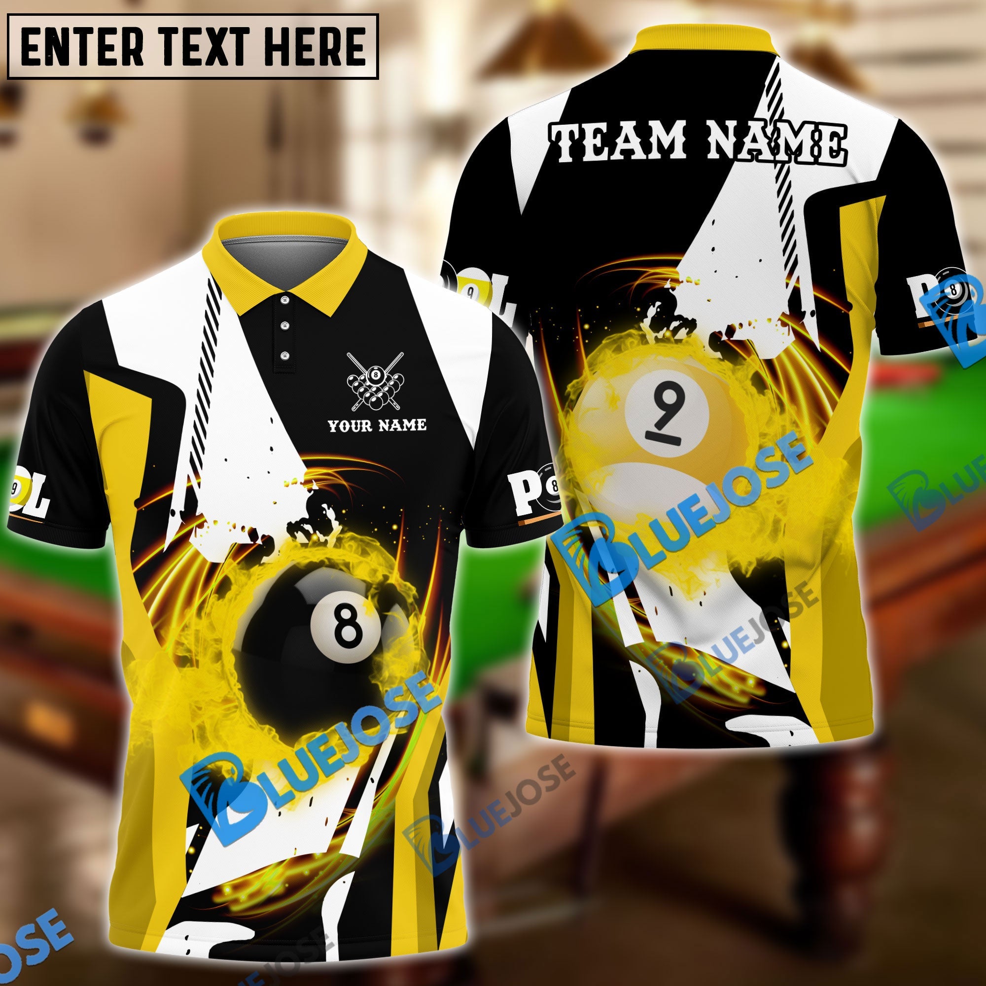 BlueJose Billiards Ball 8 And 9 Flame Personalized Name, Team Name Unisex Shirt ( 4 Colors )
