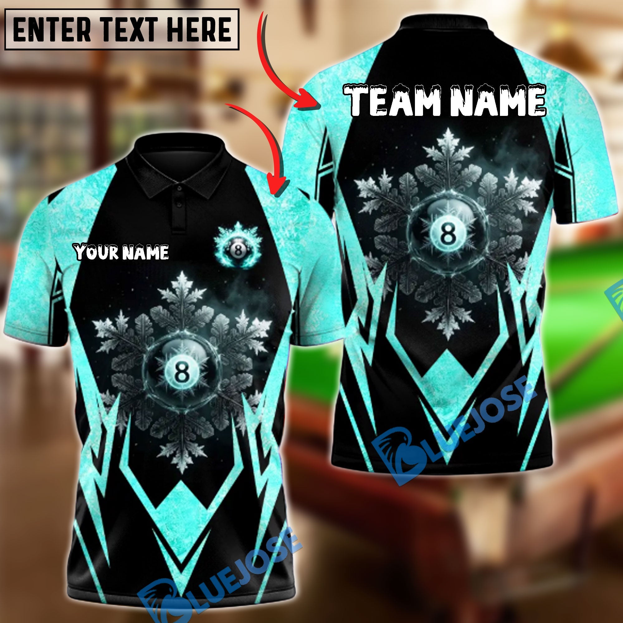 BlueJose Billiards 8 Ball Frozen Fate Personalized Name Shirt (4 Colors)
