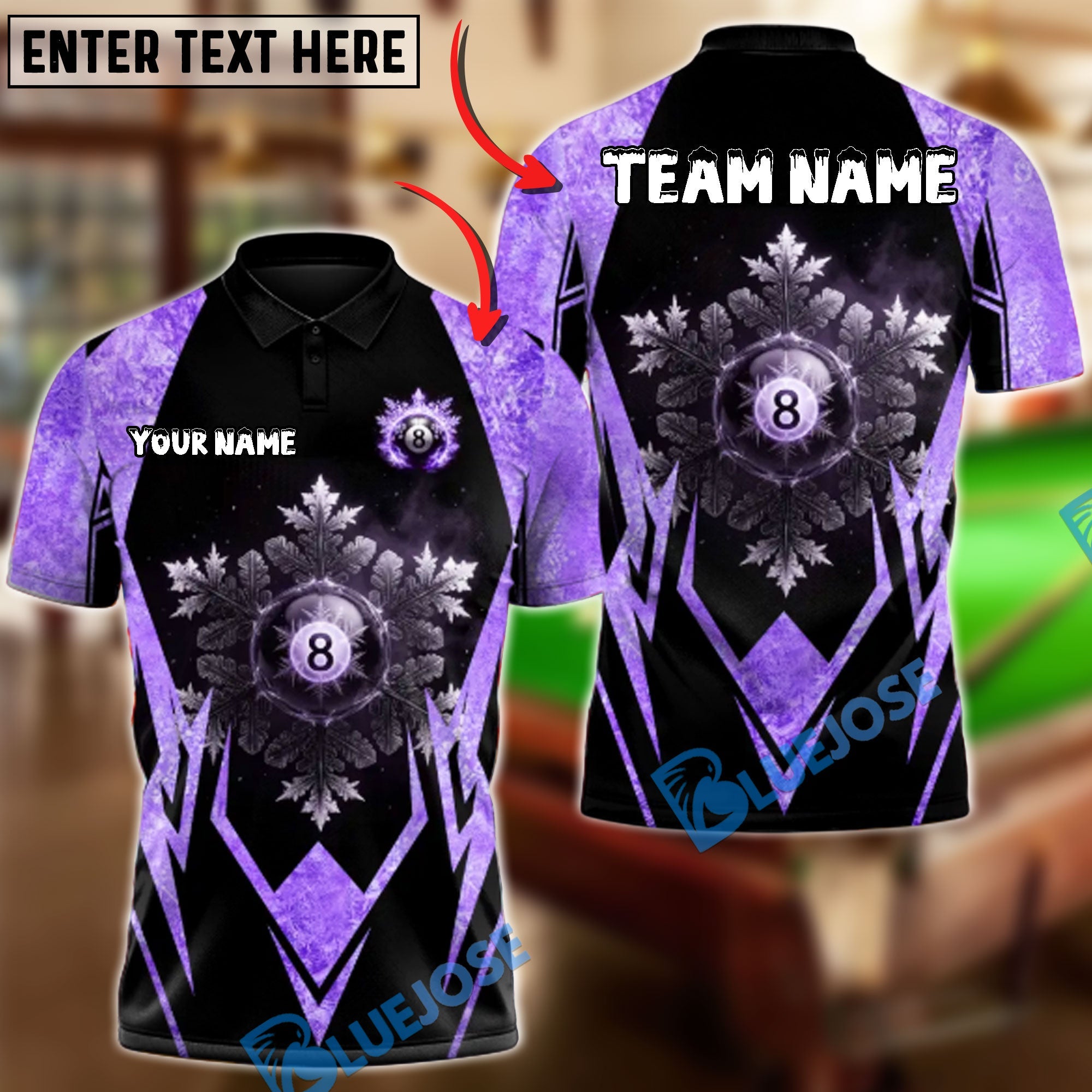BlueJose Billiards 8 Ball Frozen Fate Personalized Name Shirt (4 Colors)