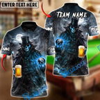 BlueJose Billiards 8 Ball Beer Dark Gentleman Skull Customized Name, Team Name 3D Shirt (6 Colors)