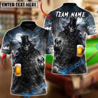 BlueJose Billiards 8 Ball Beer Dark Gentleman Skull Customized Name, Team Name 3D Shirt (6 Colors)