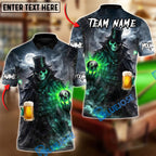 BlueJose Billiards 8 Ball Beer Dark Gentleman Skull Customized Name, Team Name 3D Shirt (6 Colors)
