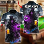 BlueJose Billiards 8 Ball Beer Dark Gentleman Skull Customized Name, Team Name 3D Shirt (6 Colors)