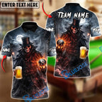BlueJose Billiards 8 Ball Beer Dark Gentleman Skull Customized Name, Team Name 3D Shirt (6 Colors)