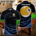 BlueJose Billiards Ball 9 Hawaii Polynesian Personalized Name, Team Name Shirt (4 Colors)