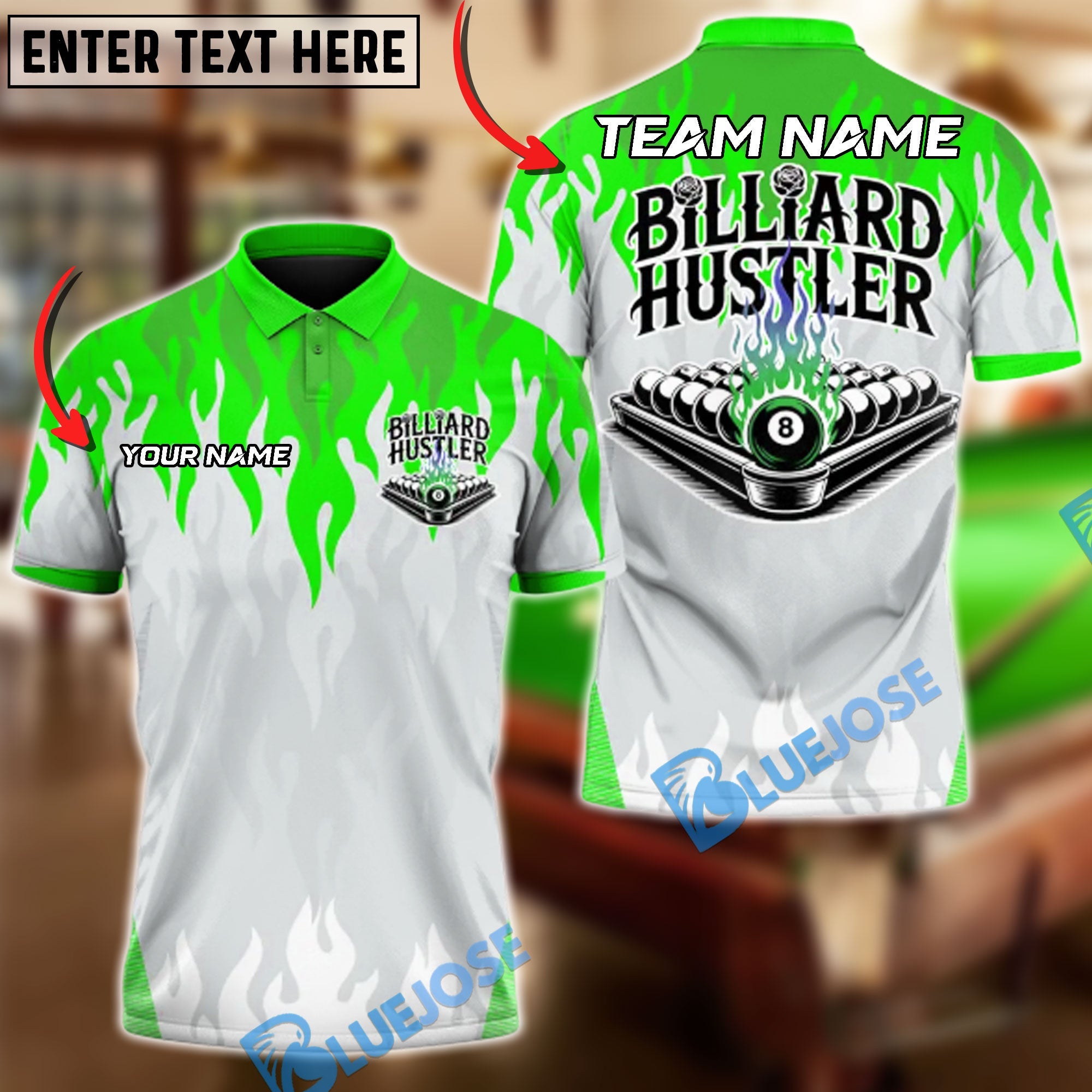 BlueJose Billiards Eight Ball Blue Heat Customized Name, Team Name 3D Shirt (4 Colors)