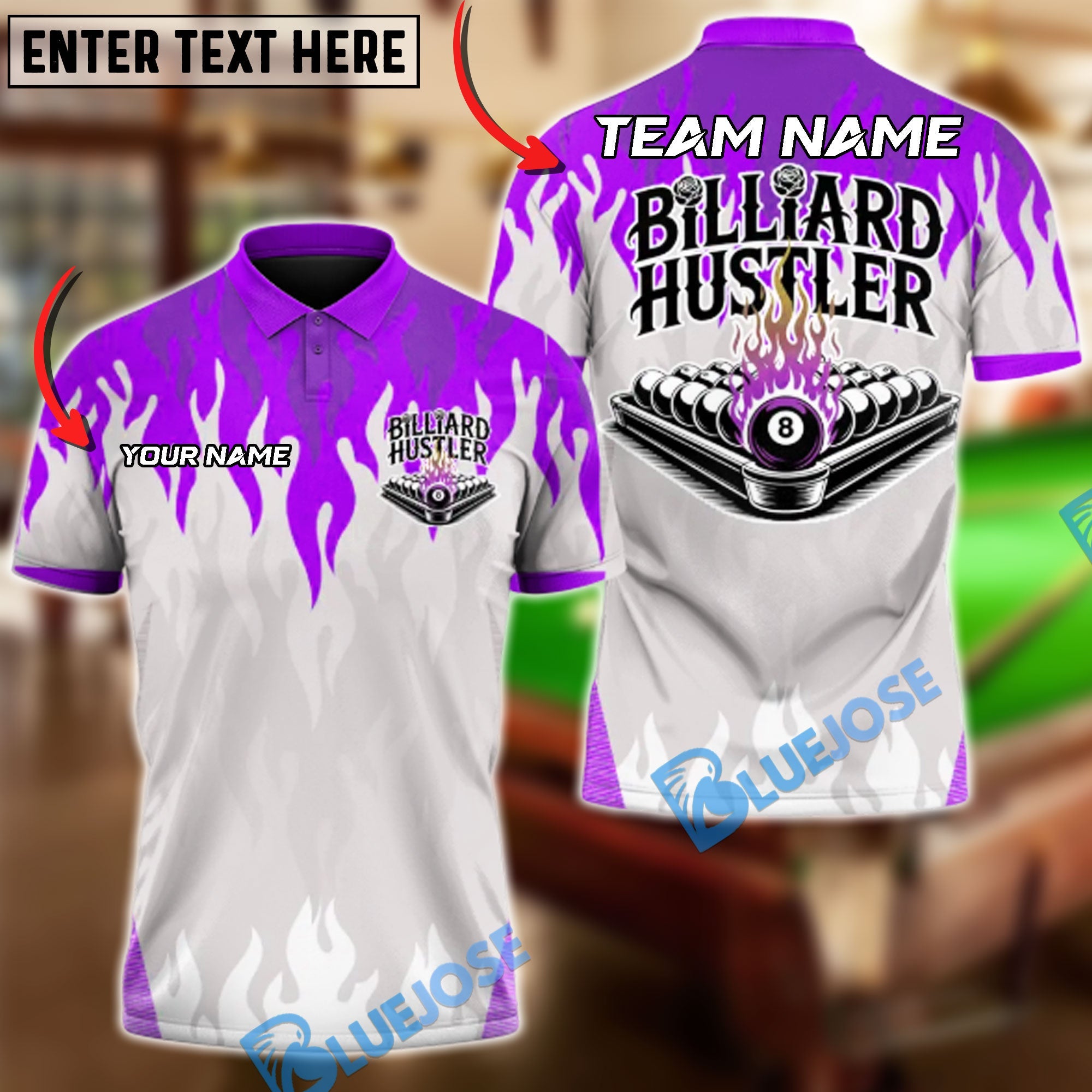 BlueJose Billiards Eight Ball Blue Heat Customized Name, Team Name 3D Shirt (4 Colors)
