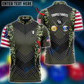 BlueJose Skull Flag Billiard Custom Name Zipper Polo Shirt For Triple Shots