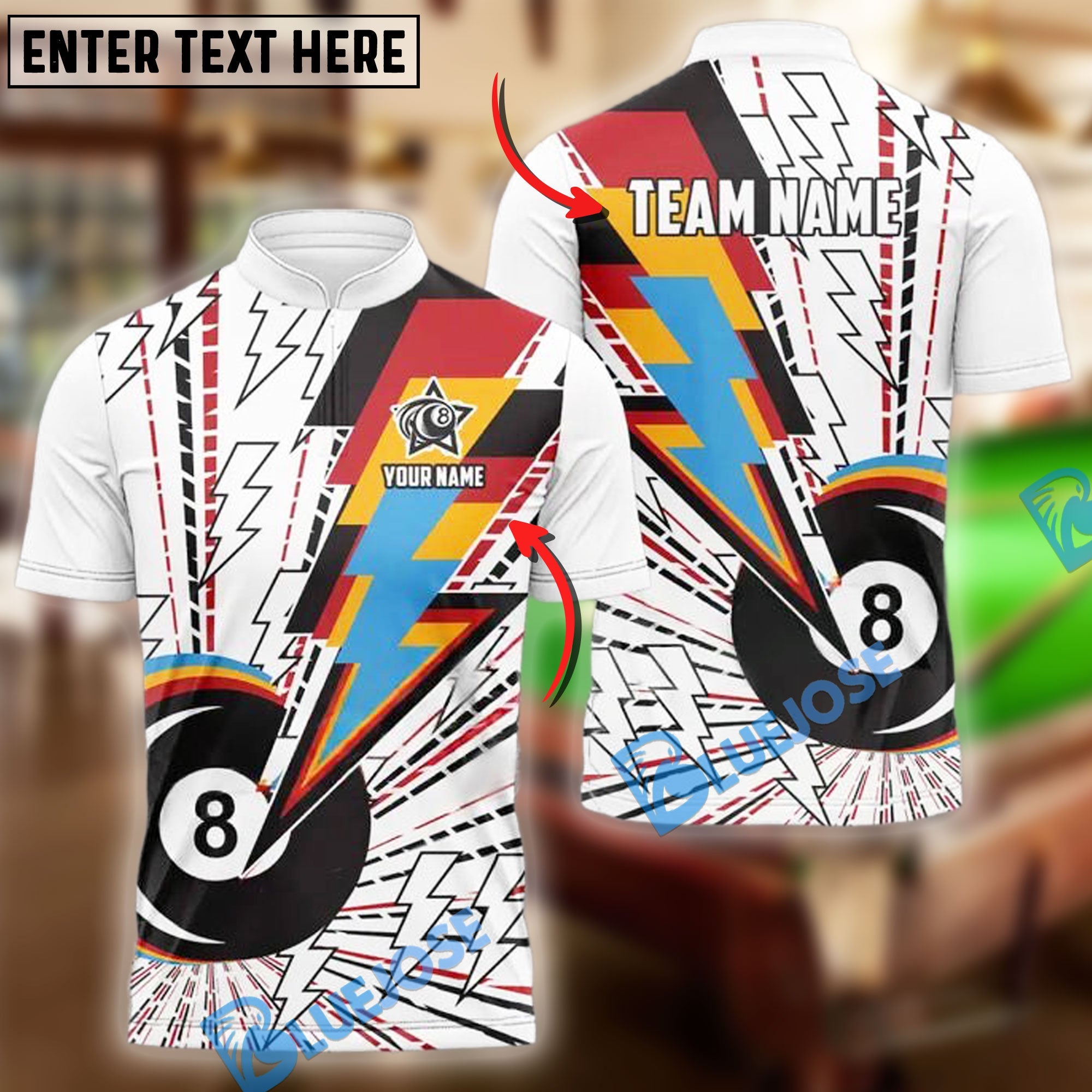 BlueJose Billiards 8 Ball Lightning Colorful Personalized Shirt