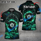 BlueJose Billiards Ball 8 Skull & Dragon Fight Personalized Name, Team Name Shirt (4 Colors)