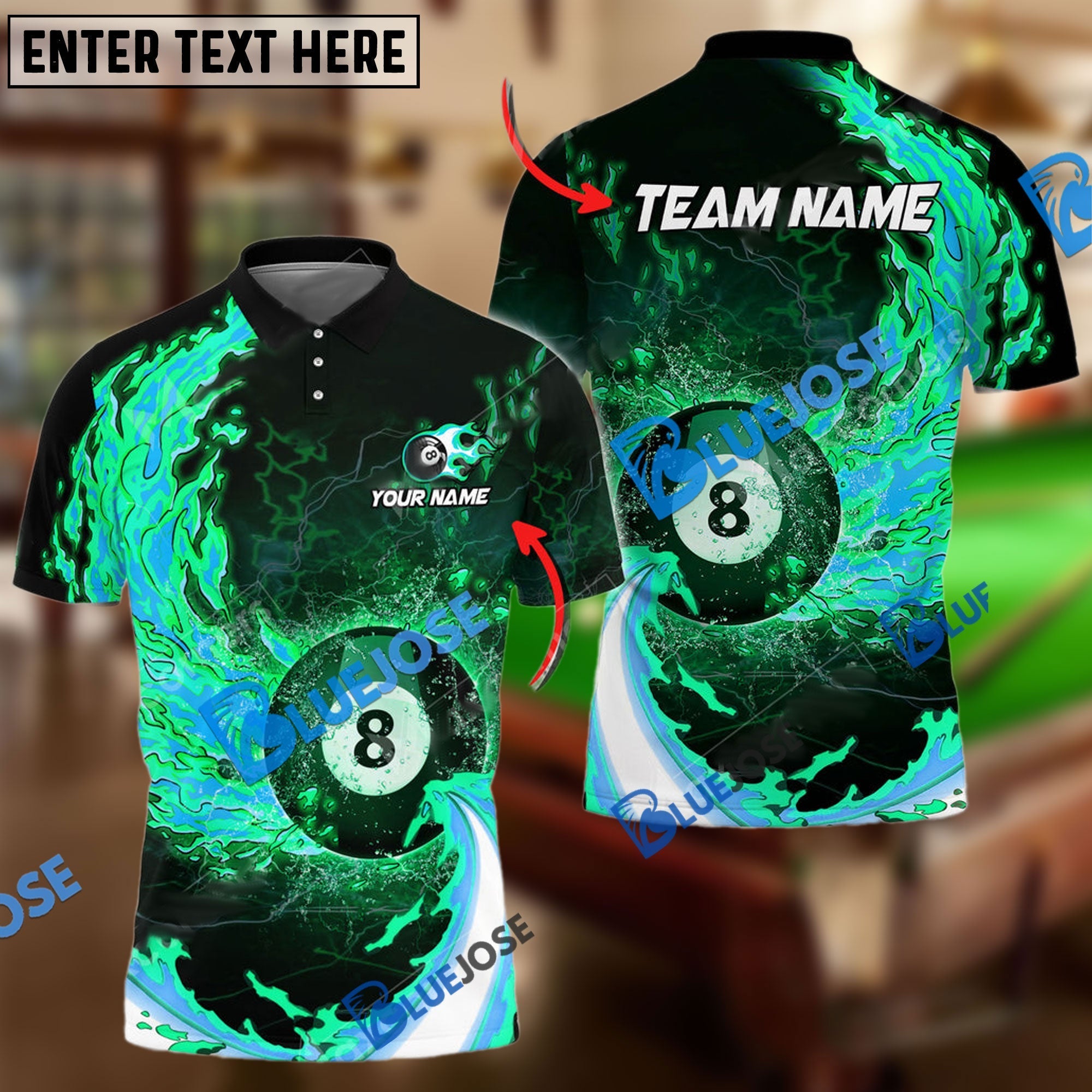 BlueJose Billiards Ball 8 Breath Of Fire Personalized Name, Team Name Unisex Shirt (6 Colors)