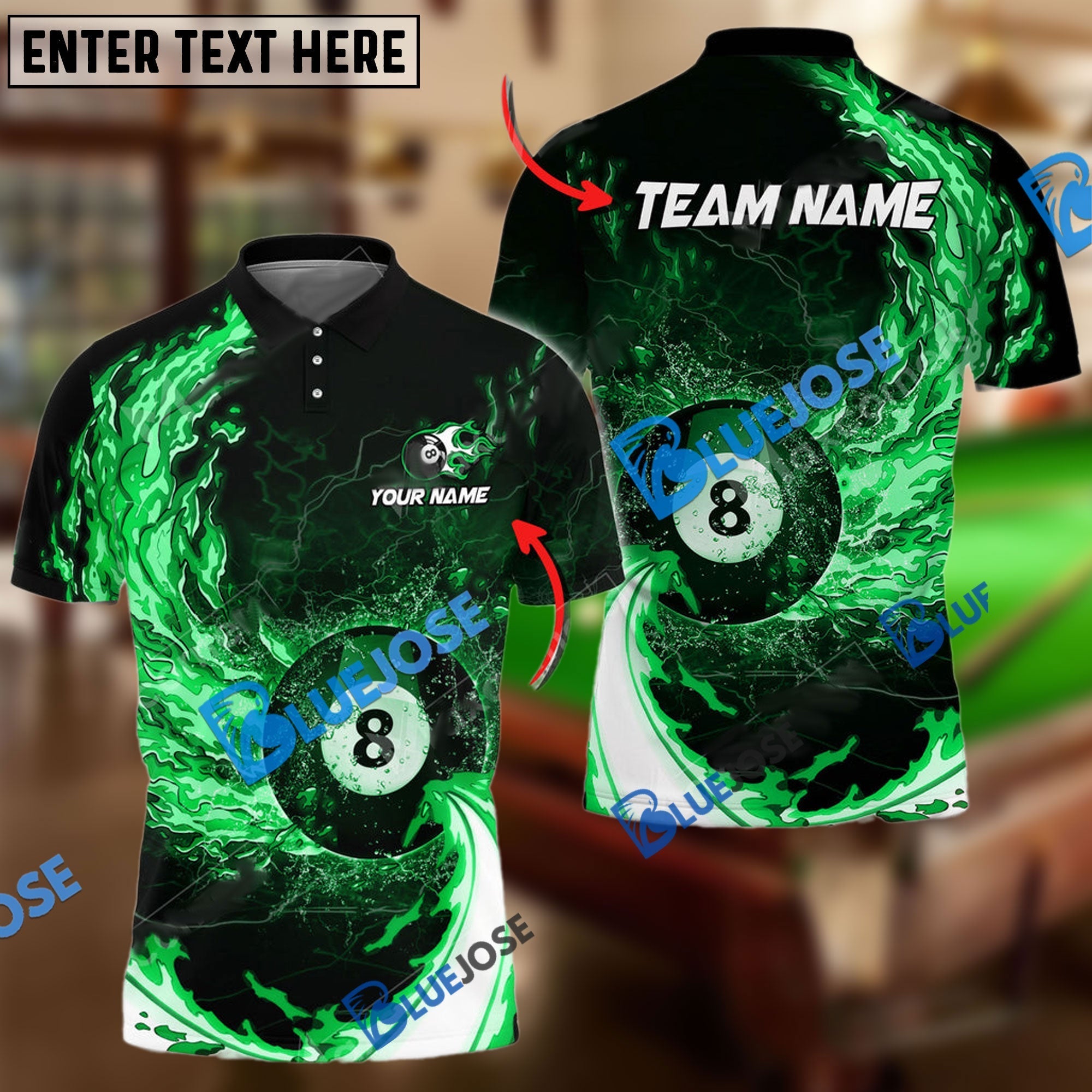BlueJose Billiards Ball 8 Breath Of Fire Personalized Name, Team Name Unisex Shirt (6 Colors)