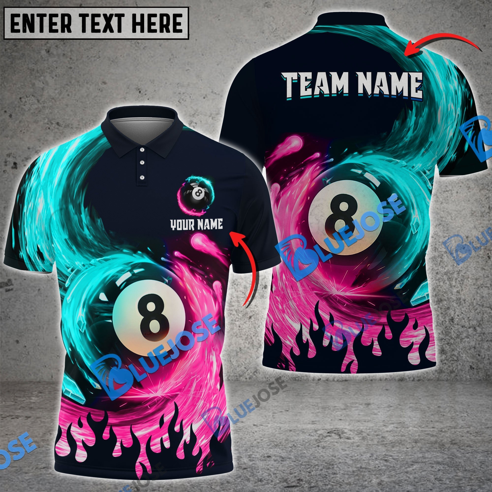 BlueJose Billiards Ball 8 Spinning Paint Personalized Name, Team Name Unisex Shirt (4 Colors)