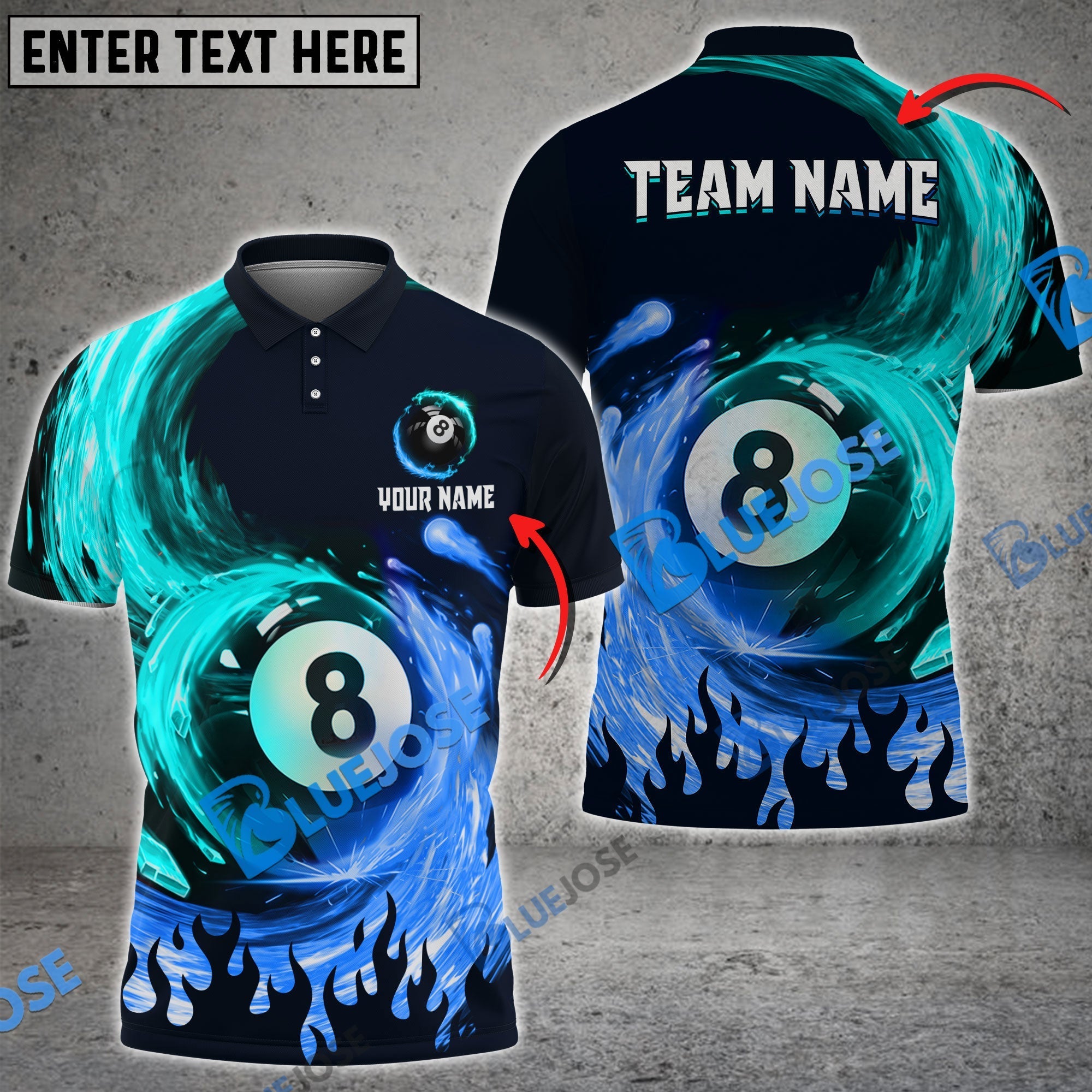 BlueJose Billiards Ball 8 Spinning Paint Personalized Name, Team Name Unisex Shirt (4 Colors)