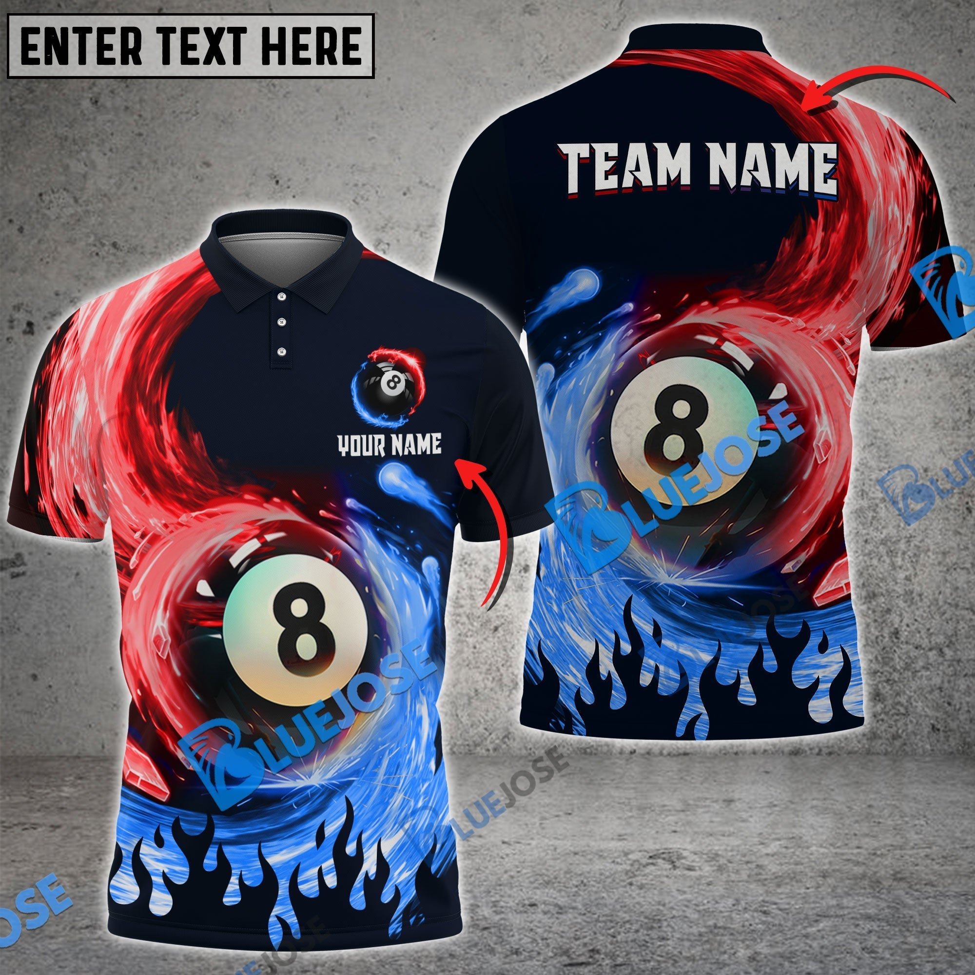 BlueJose Billiards Ball 8 Spinning Paint Personalized Name, Team Name Unisex Shirt (4 Colors)