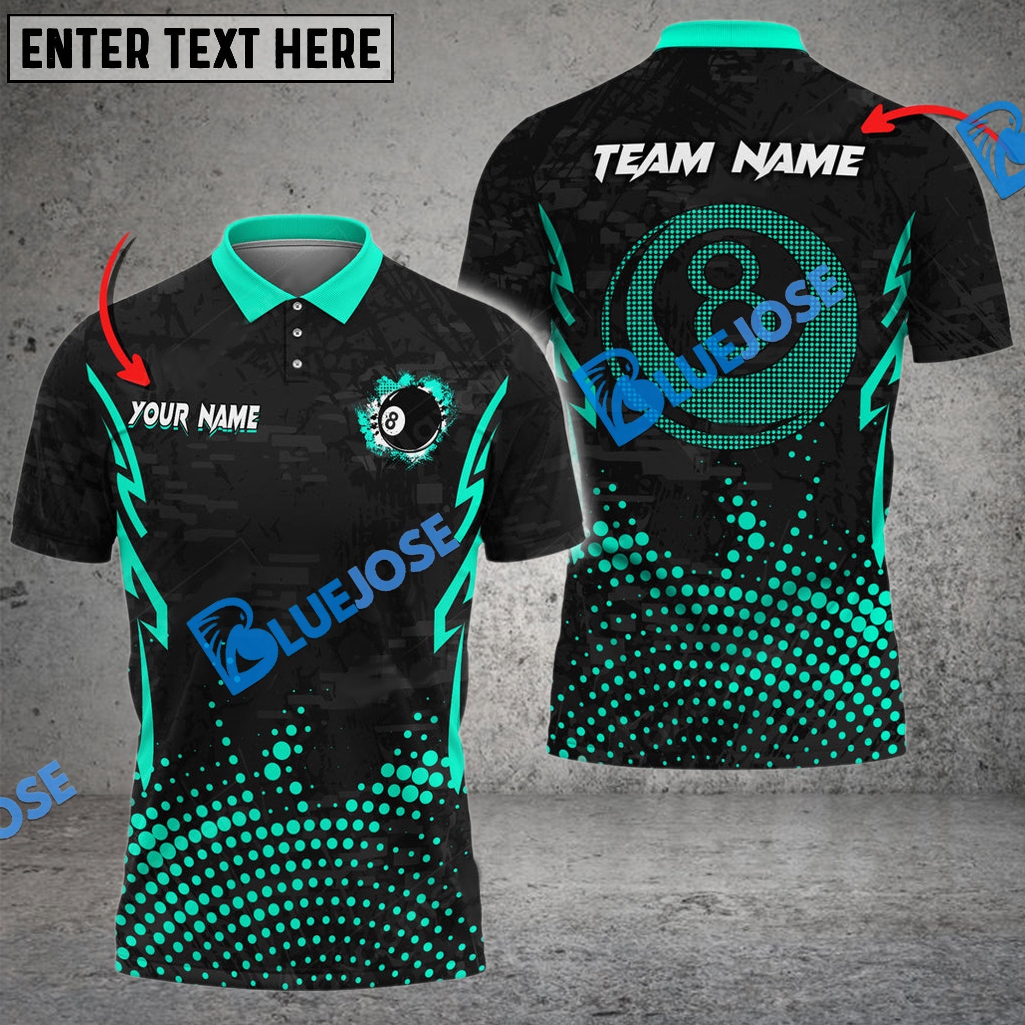 BlueJose Billiards Ball 8 Point Blank Personalized Name, Team Name Unisex Shirt (4 Colors)