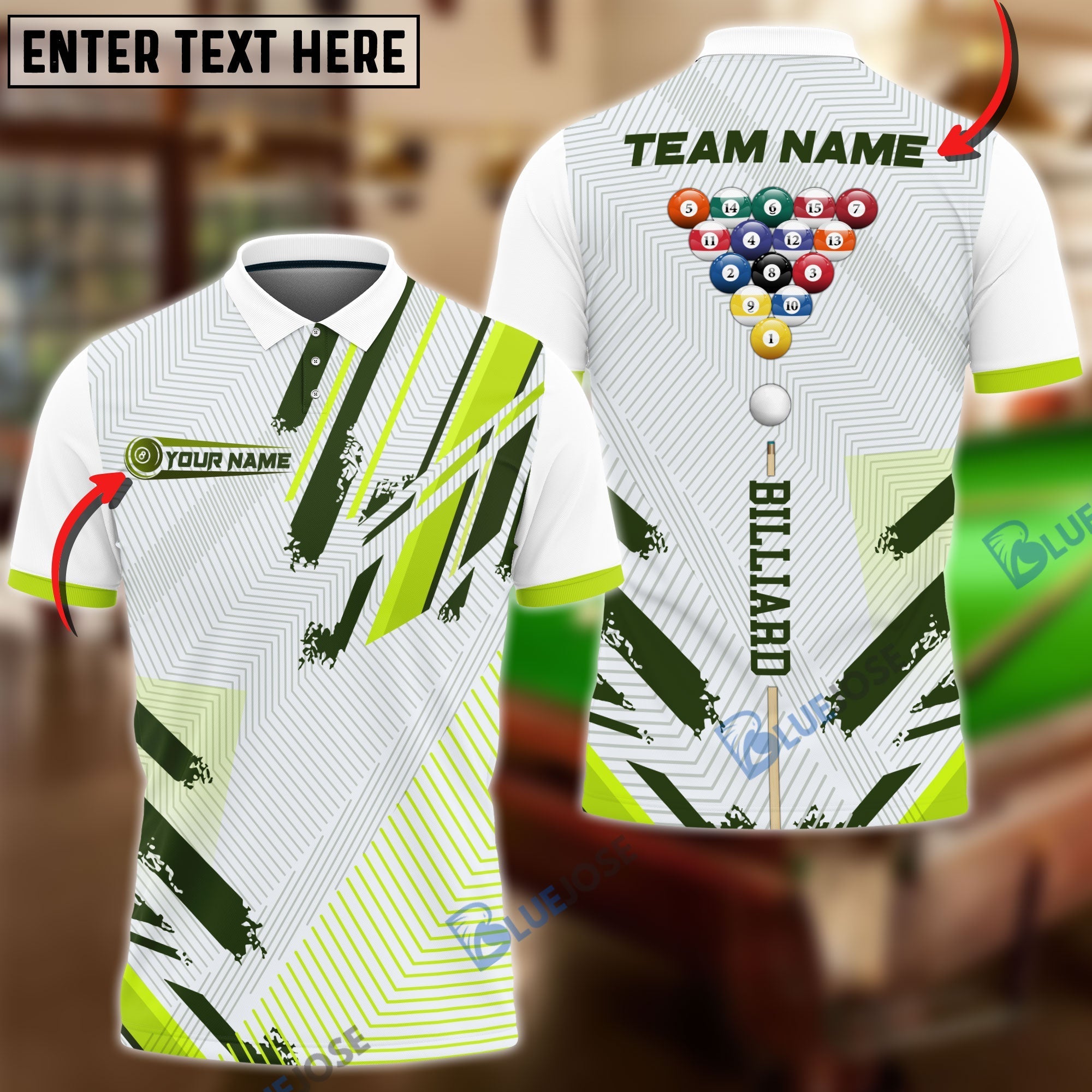 BlueJose Billiards Ball 8 Sport Tournament Personalized Name, Team Name Unisex Shirt ( 6 Colors )