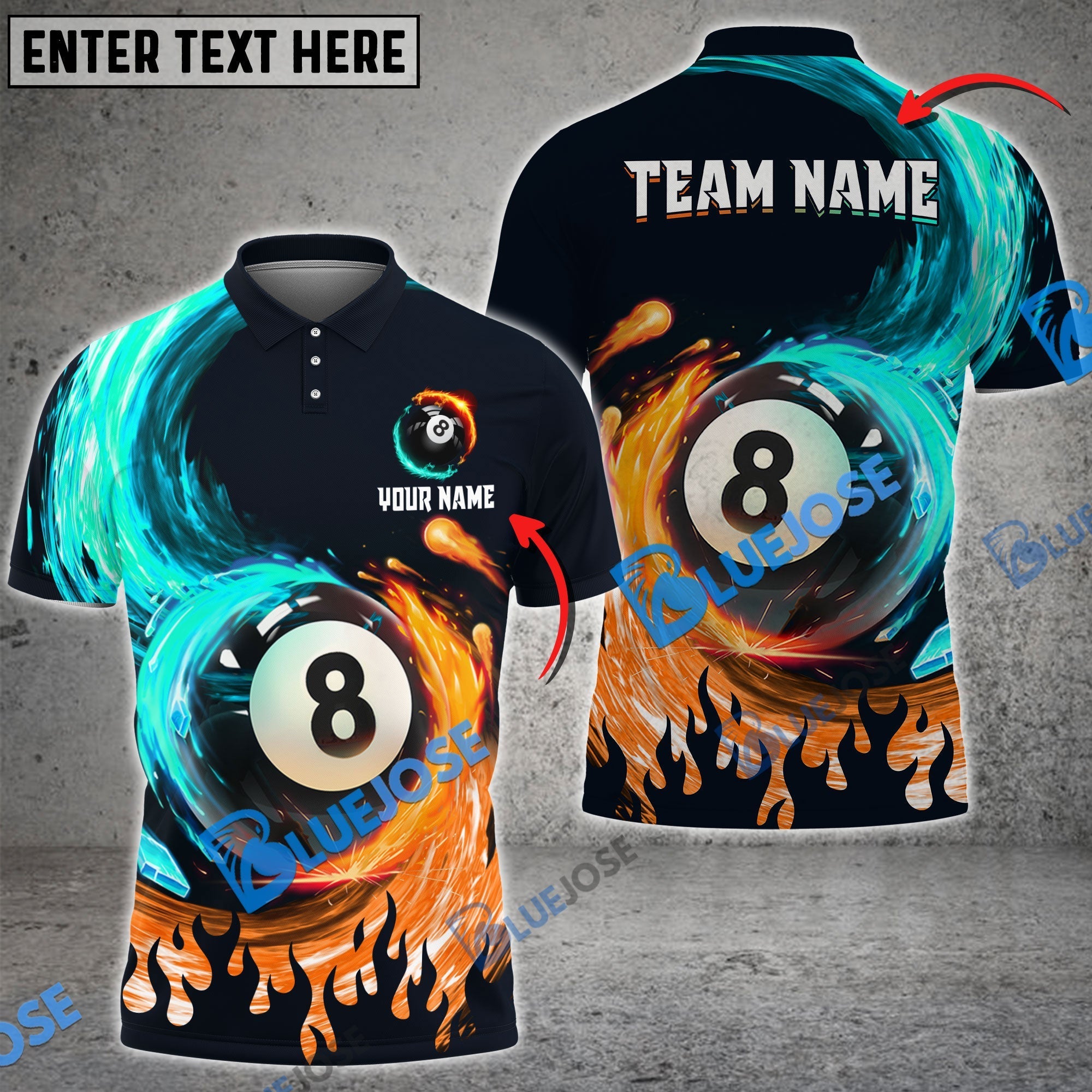 BlueJose Billiards Ball 8 Spinning Paint Personalized Name, Team Name Unisex Shirt (4 Colors)